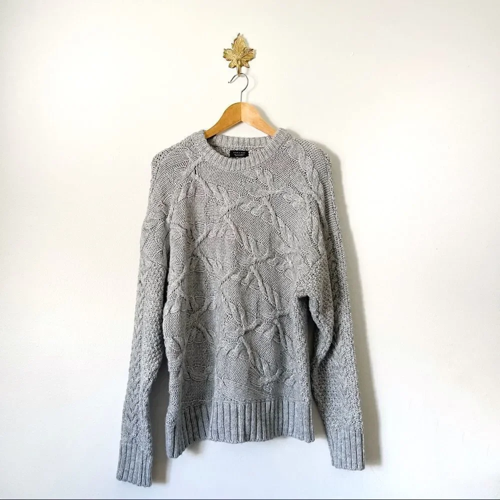 Zara Man Gray cable knit oversized winter sweater size Large preowned